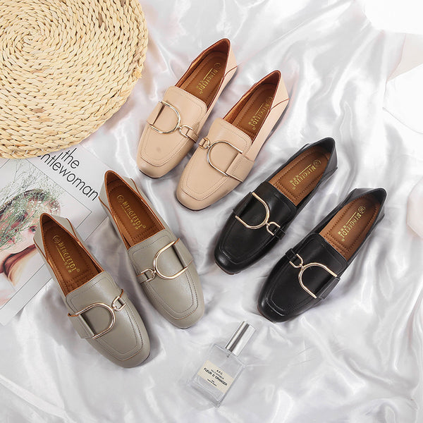 Zapatos de Cuero Británicos Clásicos con Punta Cuadrada y Suela Blanda