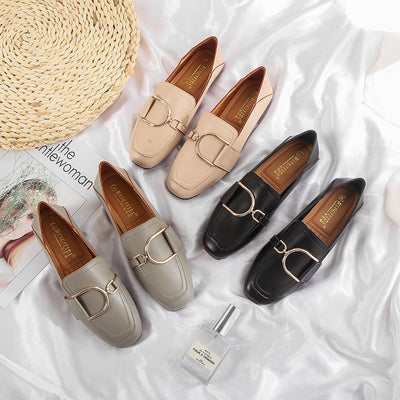 Zapatos de Cuero Británicos Clásicos con Punta Cuadrada y Suela Blanda