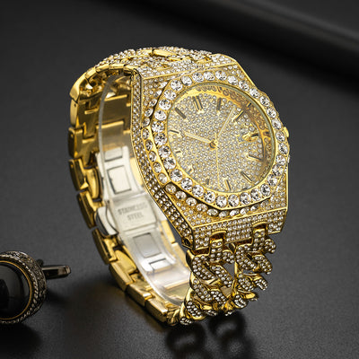 Reloj de Cadena Cubana Hip Hop con Diamantes de Hielo Estilo Urbano - Image 8