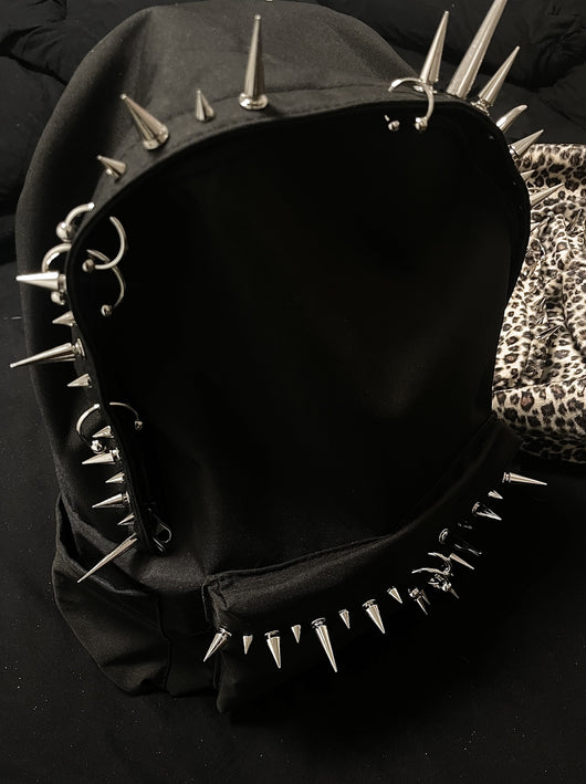 Mochila Punk Estampado Leopardo con Tachuelas - Diseño Europeo Americano Negro - Image 11