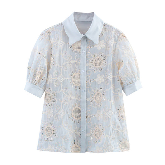 Camisa Larga Bordada con Lentejuelas y Estampado Étnico - Image 6