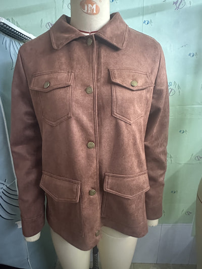 Chaqueta Camisa Retro de Gamuza Marrón con Bolsillos Múltiples y Solapa - Image 10