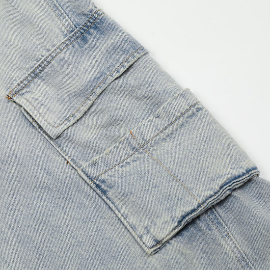 Overol Denim Claro para Hombre con Múltiples Bolsillos y Corte Recto Ancho - Image 3