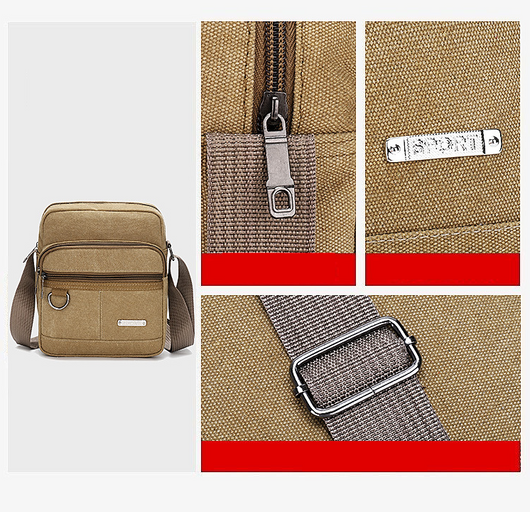 Bolsa Mensajero de Lona Multisección con Bandolera Única para Hombre - Image 4