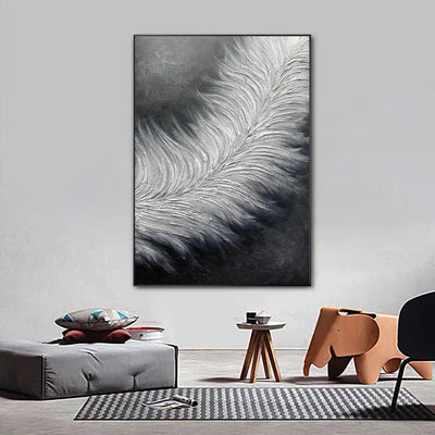 Cuadro Abstracto Plumas Blanco y Negro - Arte Moderno en Lienzo Grande con Textura - Image 6