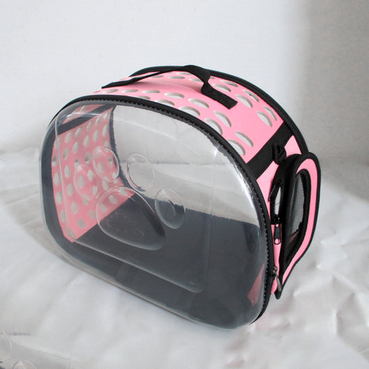Gray and black pet carrier with a clear bubble window featuring paw prints and a mesh side for ventilation. - Image 9