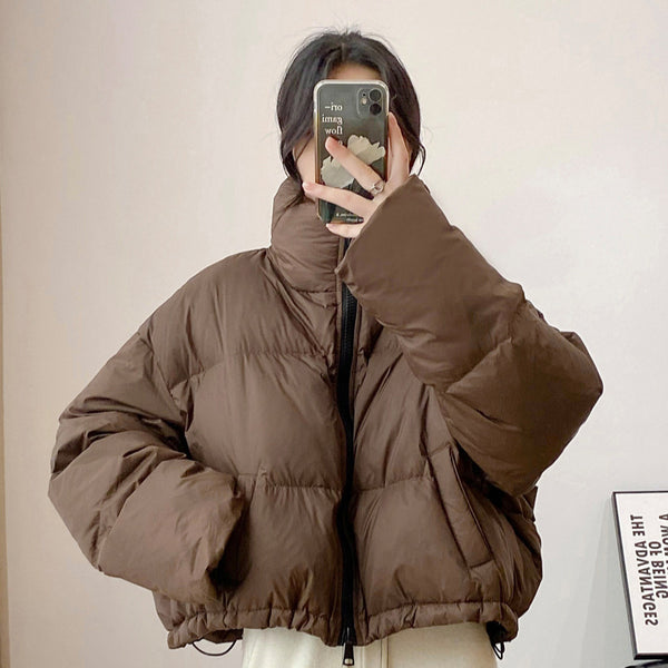 Chaqueta Puffer Corta de Algodón con Cuello Alto para Mujer Petite