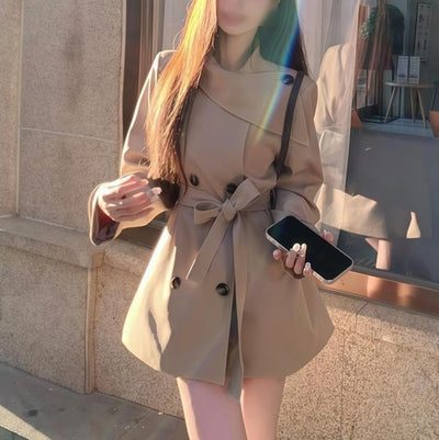 Abrigo Elegante Cintura Ajustable Estilo Coreano Primavera Otoño Talla Petite - Image 7