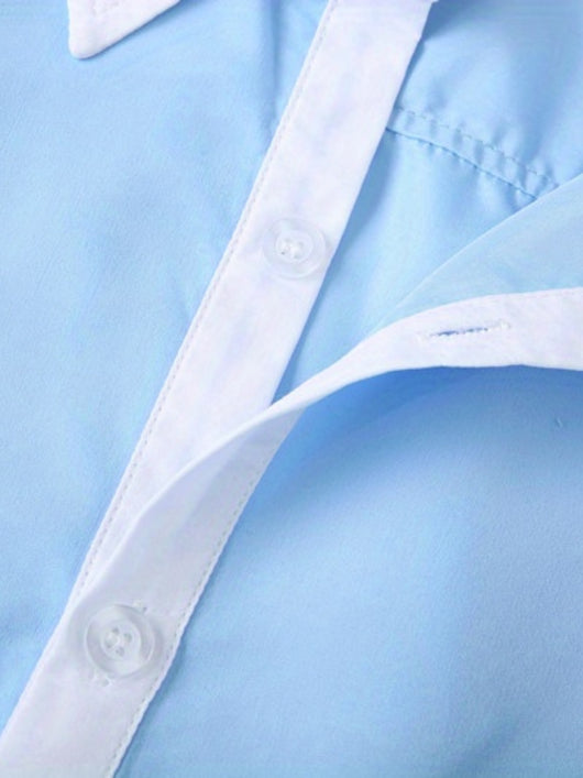 Camisa Ejecutiva Bicolor de Manga Larga para Adolescentes - Image 6