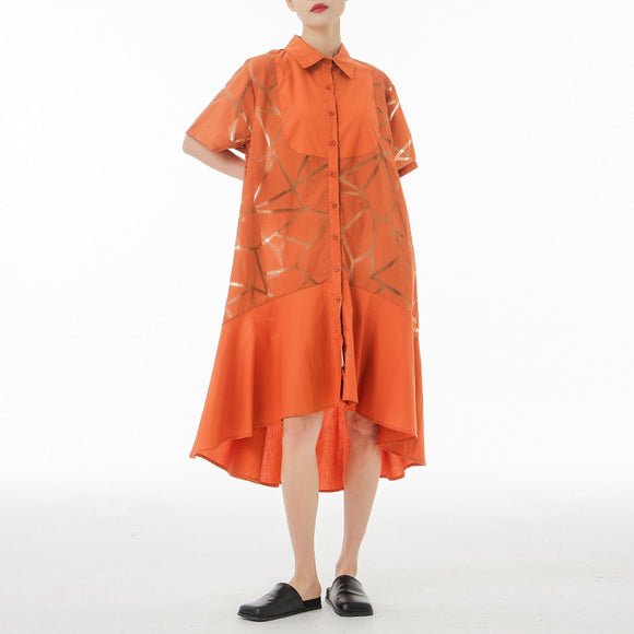 Vestido Camisero Retro Francés con Patrón Geométrico Transparente