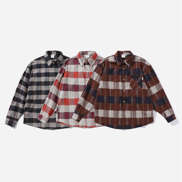 Camisa Retro Holgada de Manga Larga a Rayas