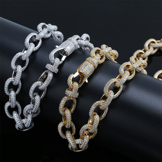 Collar Cadena Hip Hop Botón Ovalado Retorcido con Circonitas Incrustadas para Hombre - Image 7