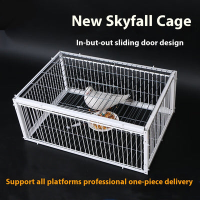White wire pigeon cage with two side entrances and a skylight, measuring 60x40x26 cm with 2cm wire spacing. - Image 2