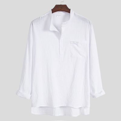 Camisa Casual de Algodón y Lino para Hombre Talla Grande