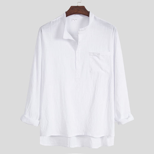 Camisa Casual de Algodón y Lino para Hombre Talla Grande