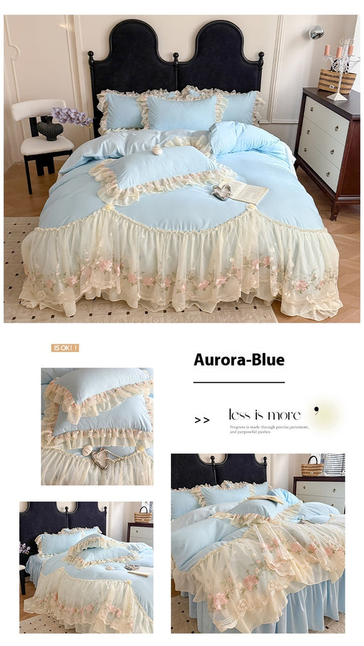 Juego de Cama Cuatro Piezas con Encaje Bordado en Algodón Chiffon - Image 15