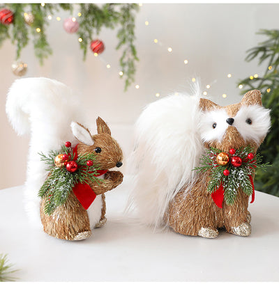 Adornos Navideños de Paja - Alce y Ardilla para Decoración Escénica - Image 12