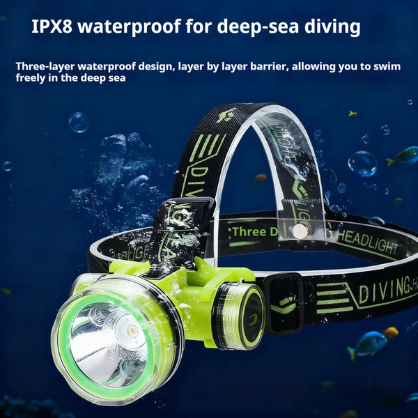 Linterna Frontal de Buceo LED de Alta Potencia con Enfoque Fijo y Batería de Larga Duración