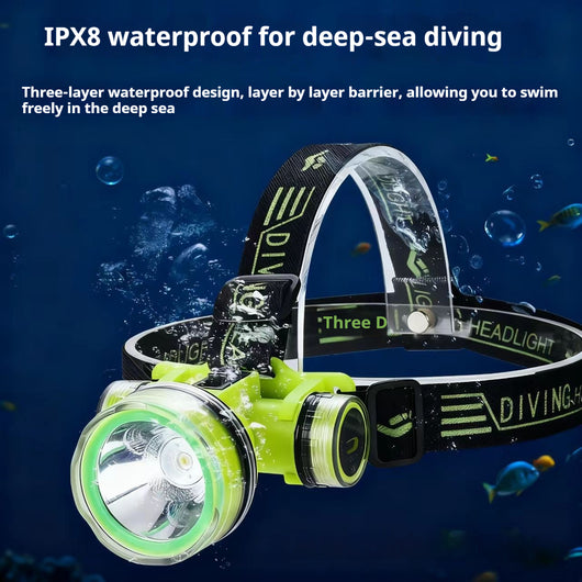 Linterna Frontal de Buceo LED de Alta Potencia con Enfoque Fijo y Batería de Larga Duración