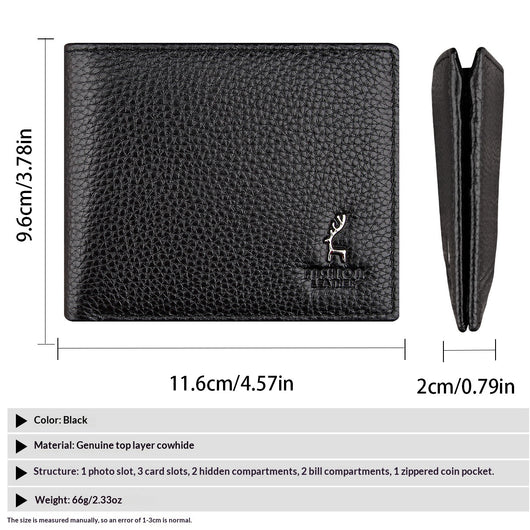 Billetera Bifold Corta para Hombre en Cuero Genuino de Res Negro - Image 10