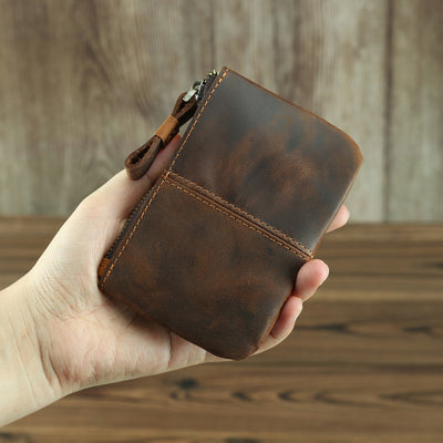Monedero Compacto de Cuero Crazy Horse Estilo Retro para Hombre