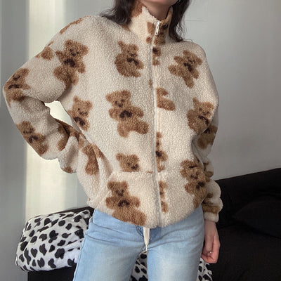 Abrigo de Lana Cordero Holgado con Estampado Europeo y Americano - Image 3