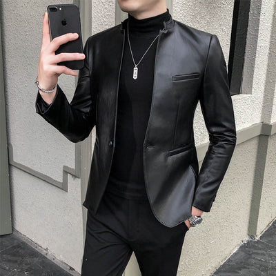 Chaqueta de Cuero Slim Fit Estilo Coreano para Hombre - Image 7