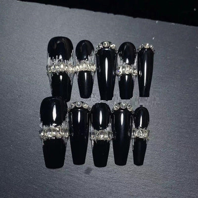 Uñas Postizas de Circón Premium - Estilo Europeo Elegante para Mujer