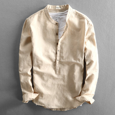 Camisa de Lino Suelta para Hombre - Manga Larga Casual Color Sólido - Image 10