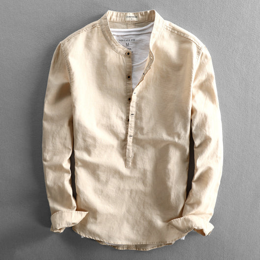 Camisa de Lino Suelta para Hombre - Manga Larga Casual Color Sólido - Image 10