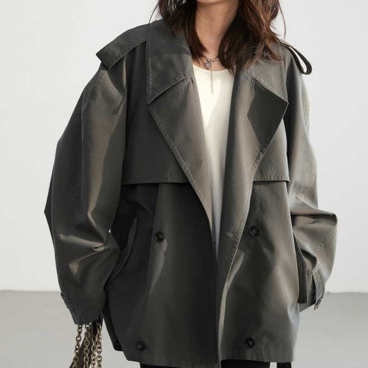 Abrigo Trench Oversize en Tencel con Doble Botonadura y Mangas Raglán