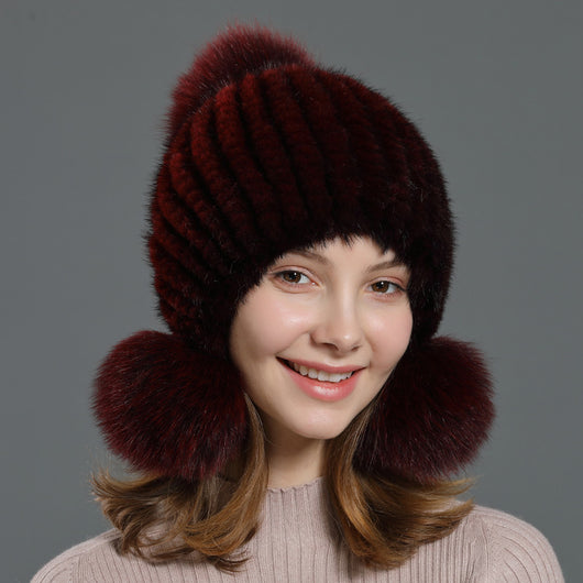Gorro Coreano con Pompón de Piel de Zorro para Mujer - Image 14
