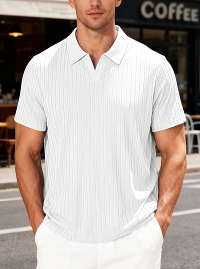 Camisa Casual de Manga Corta para Hombre con Textura Jacquard a Rayas - Image 12
