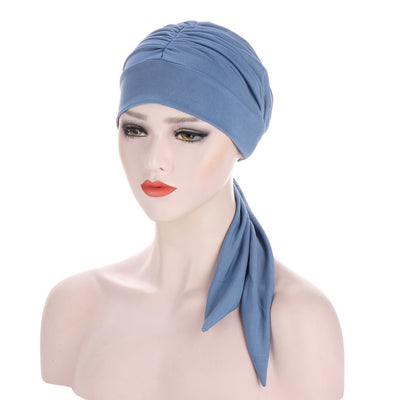 Turbante Largo con Lazo de Cristal de Cáñamo en Color Puro