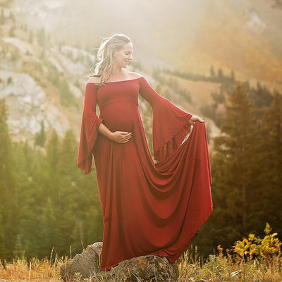 Vestido Premamá Largo Elegante con Hombros Descubiertos