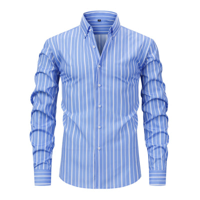Camisa Estampada Digital a Rayas con Cuello Solapa - Manga Larga para Hombre - Image 10