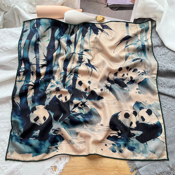 Bufanda de Lana con Estampa Panda Tinta Artística