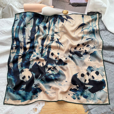 Bufanda de Lana con Estampa Panda Tinta Artística
