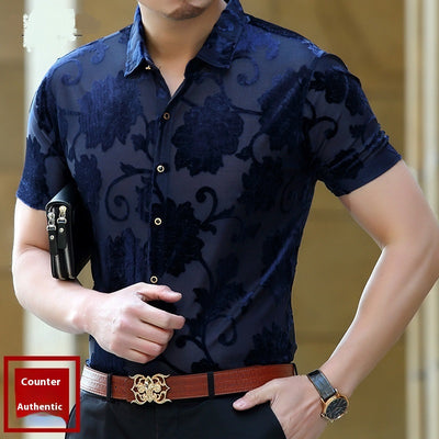 Camisa Hueca para Hombre con Bordado Flocking - Image 11