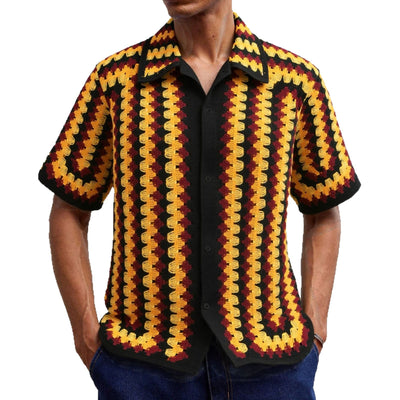 Camisa Retro de Punto Crochet a Rayas para Hombre - Image 5