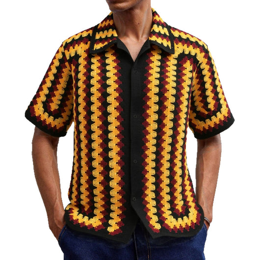 Camisa Retro de Punto Crochet a Rayas para Hombre - Image 5