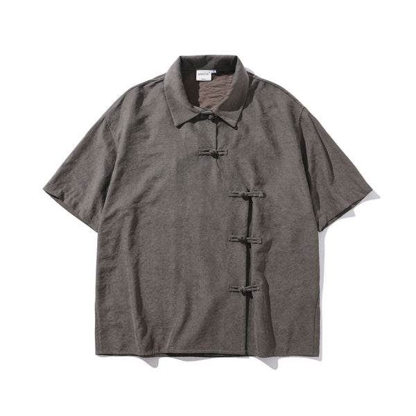 Camisa Corta Estilo Chino Tradicional con Botones de Rana para Hombre