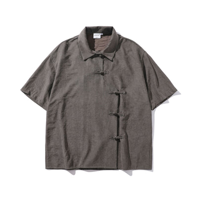 Camisa Corta Estilo Chino Tradicional con Botones de Rana para Hombre