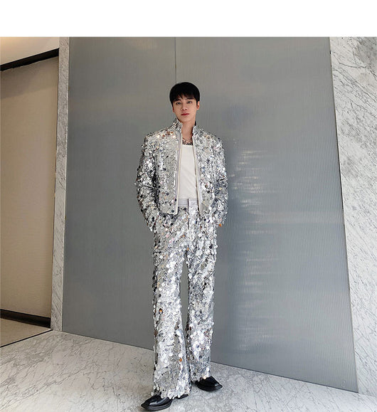 Conjunto de Traje Brillante para Hombre - Chaqueta y Pantalón Estilo Discoteca - Image 19