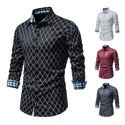 Camisa de Manga Larga para Hombre con Cuadros de Diamante y Contraste de Colores - Image 4