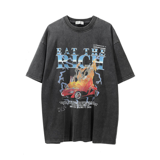 Camiseta Hombre Suelta Estampado Autos Cuello Redondo Manga Corta