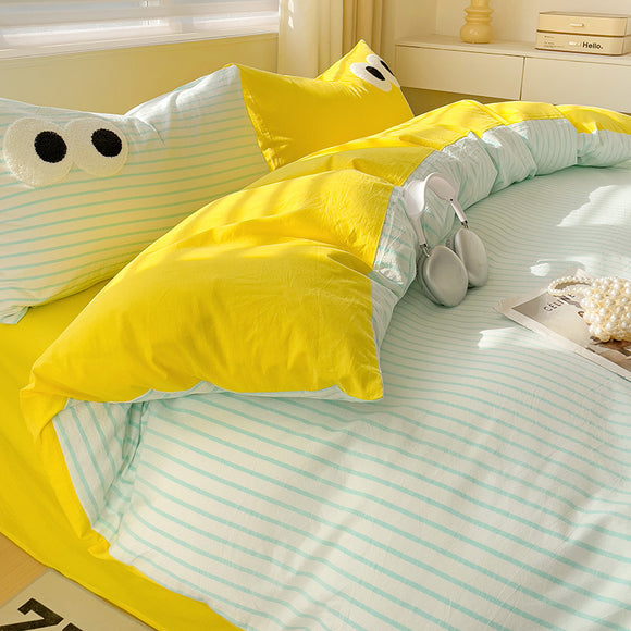 Juego de Cama Ojos Grandes - Funda Nórdica 4 Piezas Efecto Satinado