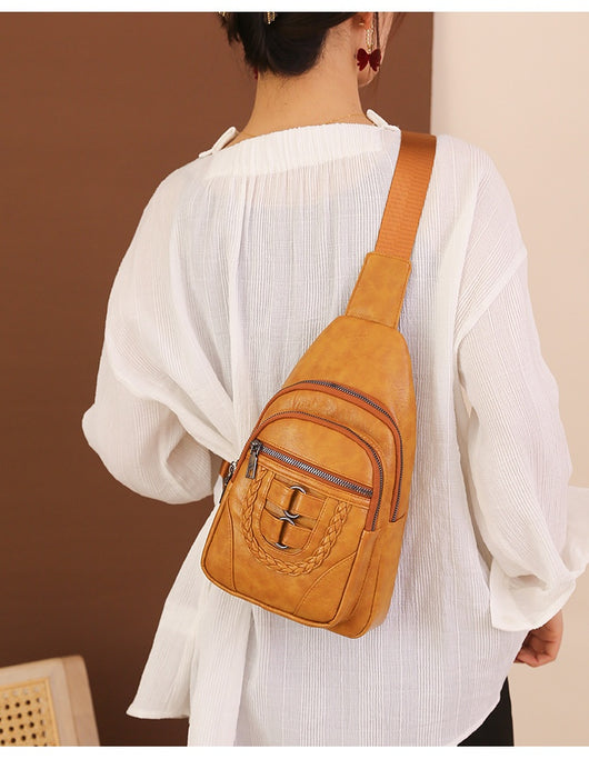 Bolso de Cuero PU Texturizado con Compartimento en el Pecho - Image 31