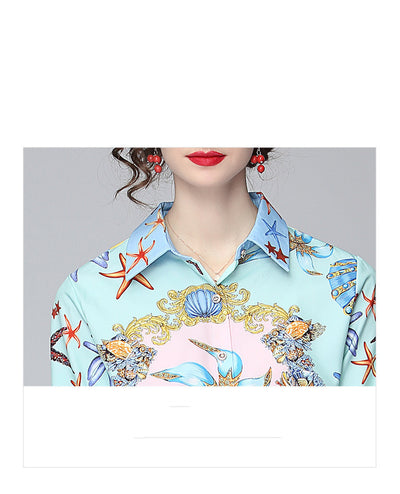 Conjunto Elegante para Mujer: Blusa Estampada y Falda Plisada - Image 6