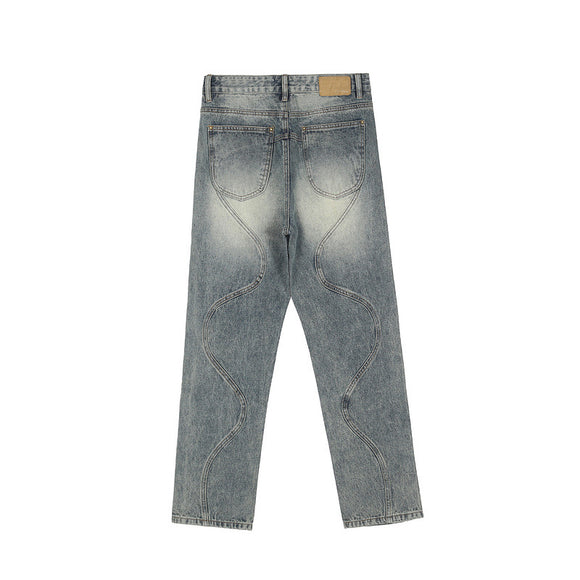 Jeans Rectos Sueltos con Ondas y Doble Cierre Lateral